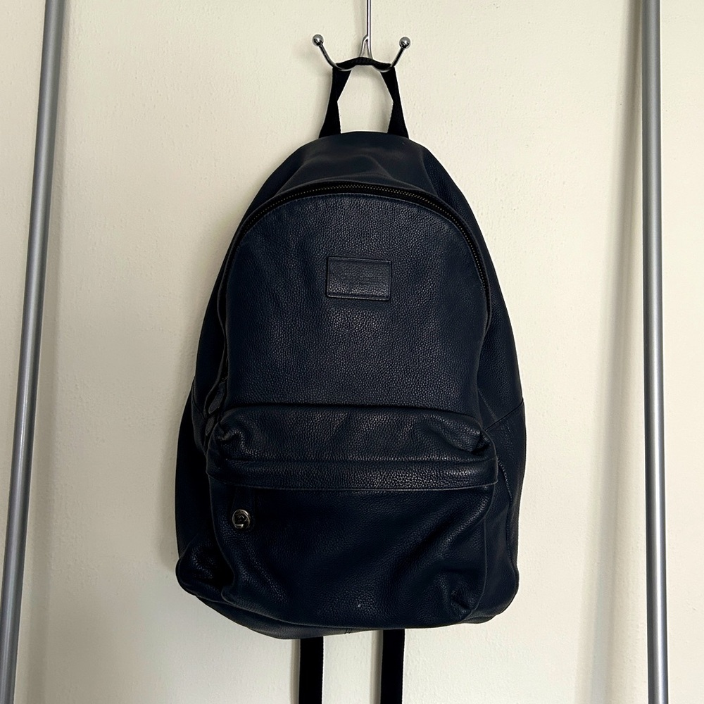 Coach Men’s Navy Blue Pebbled Leather Campus Backpack XL - Picture 2 of 6